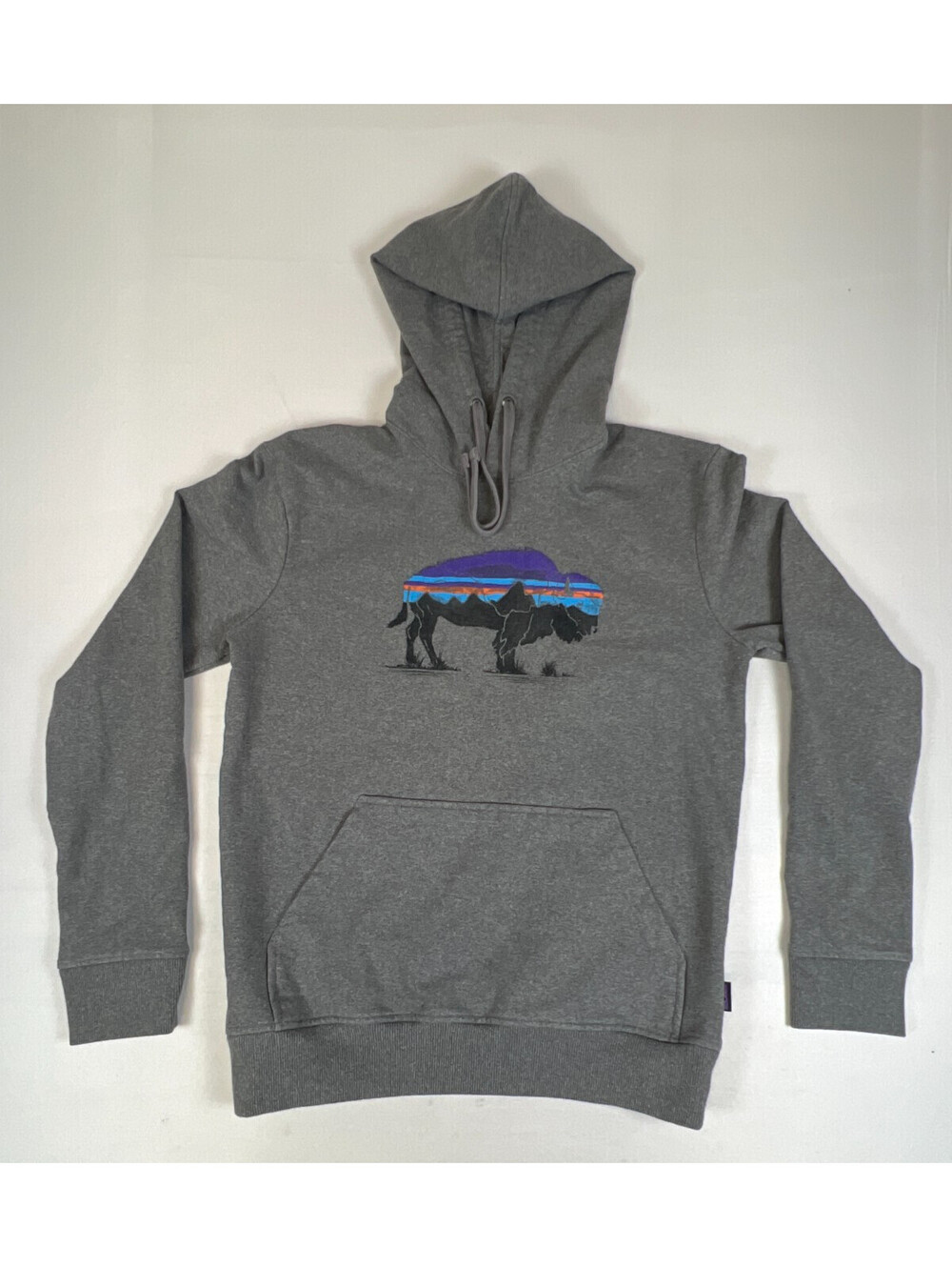 Patagonia Men S Grey Uprisal Hoodie Bison Graphic Mountain Logo Pullover